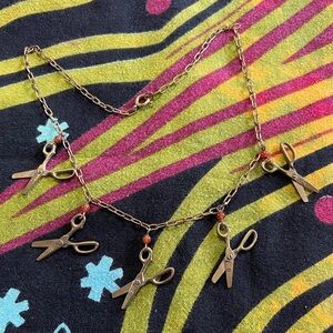 VTG Intercast Miniature Scissors Carnelian Bead Bronze Tone Metal Necklace